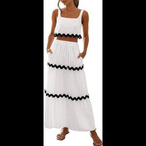 Summer 2 Piece Beach Outfits Sleeveless Crop Top High Waisted Maxi Skirt Set